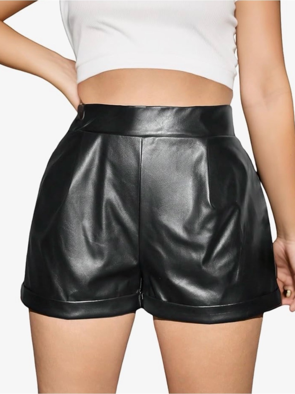 High-Waist Faux Leather Black Women’s Shorts